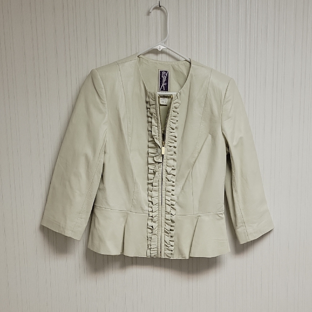 Zelda Elegant Off White Lamb Leather 3/4 Sleeve Jacket Sz 8 indie festival